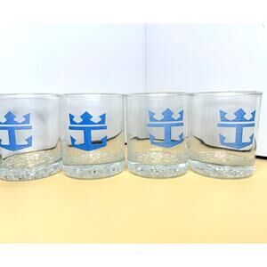 Vintage Royal Caribbean Cruise Line Single Blue Anchor Pebble Bottom Rocks Glass
